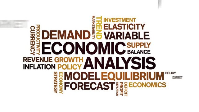 Economic Analysis animated word cloud-text design animation tag kinetic typography seamless loop.