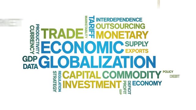 Economic Globalization animated word cloud-text design animation tag kinetic typography seamless loop.