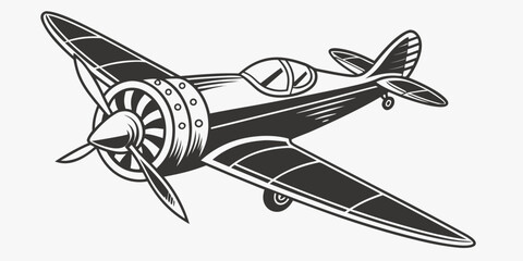 a black and white drawing of a vintage airplane Vector © Maisa