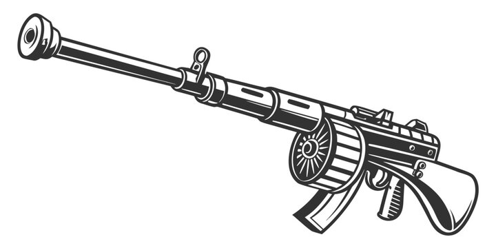 a drawing of a rifle with a scope and silencer Vector