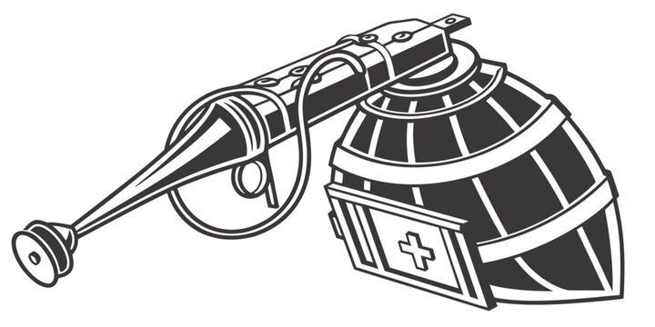 a black and white drawing of a hand grenade Vector