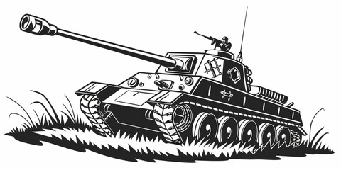a black and white drawing of a military tank Vector © Maisa
