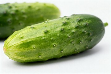 Fresh Green Cucumbers on White Background