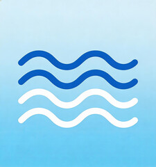 Four blue and white wave-shaped icons on a light blue background, representing water or natural flow. Minimalist, abstract design suitable for icons or symbols.