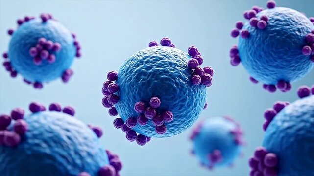 Blue viruslike particles with purple spikes