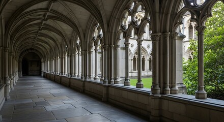 Fototapeta premium Gothic Architecture Cloister Corridor - Architectural Detail