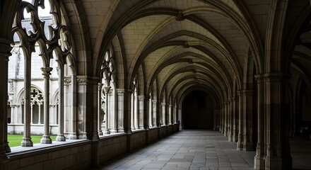 Naklejka premium Gothic Architecture Corridor - Arches and Columns