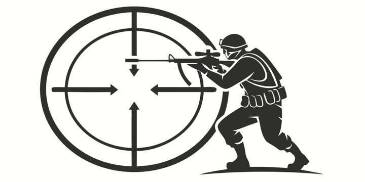 a soldier aiming a rifle at a target Vector