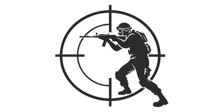 a soldier aiming a gun in a tactical stance Vector