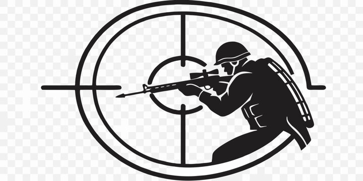 a man aiming a gun through a rifle scope Vector