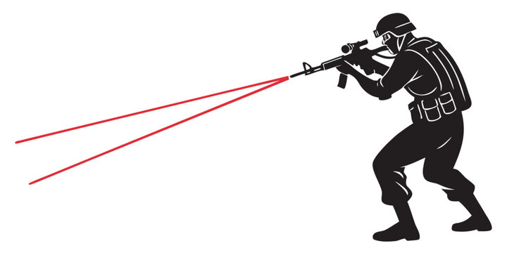 a soldier wearing a bulletproof vest aiming a rifle with laser beams Vector