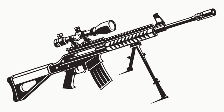 a black rifle with a scope and bipod Vector