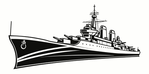 a large warship with guns and a tall tower Vector © Jahid