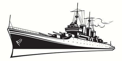 a large warship with two smokestacks and several guns Vector © Jahid