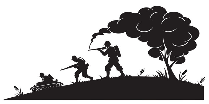 soldiers in combat with smoke grenade Vector