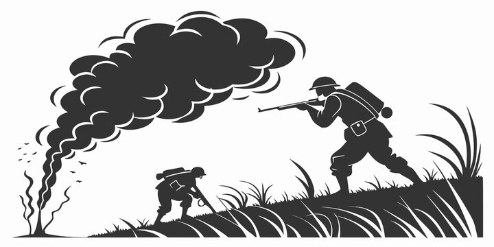 soldiers in combat with smoke and gunfire Vector
