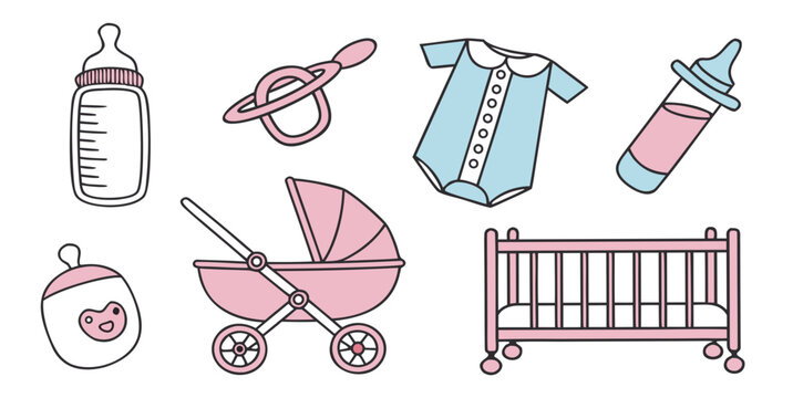 Baby items for newborn care and nursery Vector