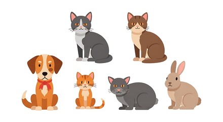 Fototapeta premium Collection of Domestic Pets and Rabbit Illustration.