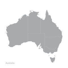 Vector map illustration of Australia featuring distinct internal regional boundaries.