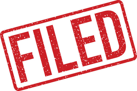 A red rubber stamp clearly displays the word FILED in bold uppercase letters on a clean white background