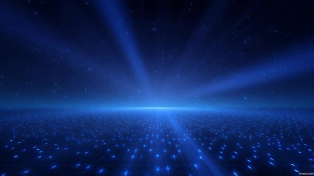 Abstract technology big background digital flow office block ai server system network business computer car design pattern glowing horizon with blue grid and starry sky conveying futuristic calm