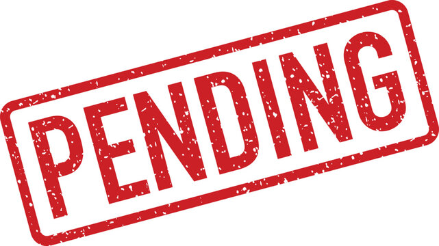 Red textured rubber stamp with the word PENDING diagonally across a white surface