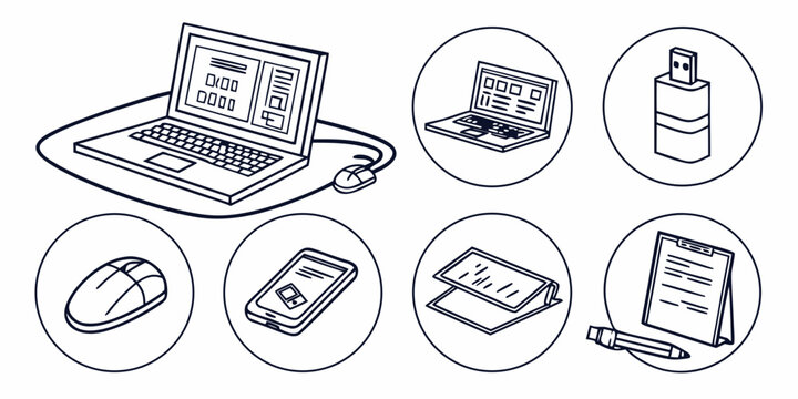 a collection of various electronic devices and peripherals Vector