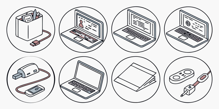 laptop computer parts and components diagram Vector
