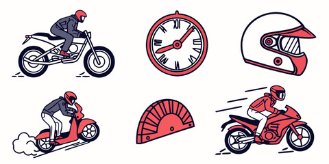 red and black motorcycle racing icons with clock Vector © Abu