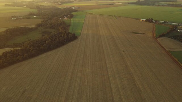 Aerial view at sunset of an agricultural area in Paraguay.
