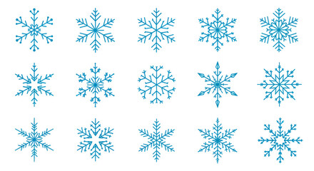 Collection of Blue Snowflakes on White Background © Joni