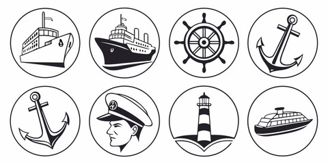 a set of nautical icons including ships and anchors Vector © Lap