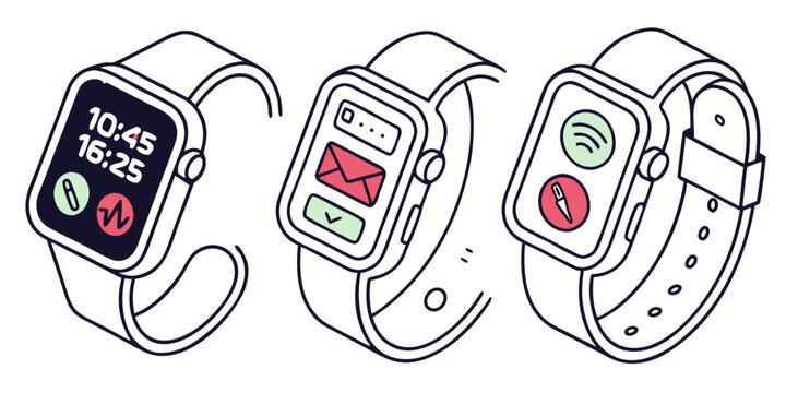 three smartwatches with different screen displays Vector