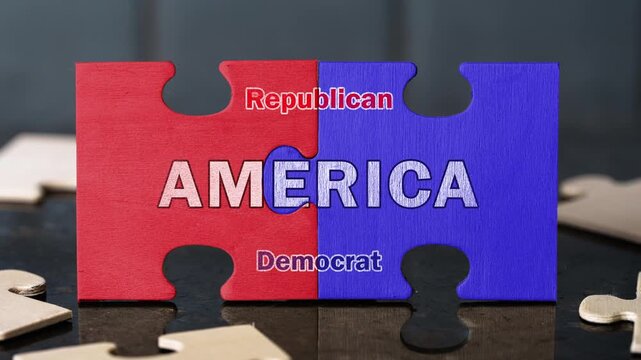 America Political Divide, Republican Democrat Puzzle Unity Concept