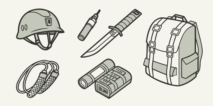 military gear and equipment for soldiers Vector
