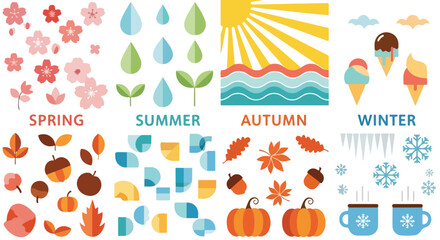 Flat illustration depicting four seasons spring, summer, autumn, and winter © Ligan