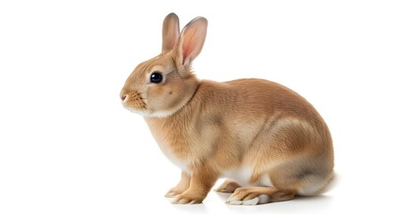 Obraz premium dorable tan rabbit looking left with long ears in sitting pose on seamless canvas