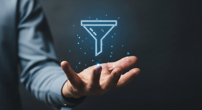 Digital sales funnel and data filtering business concept
