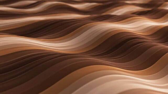 Abstract waves of brown and beige lines, a flowing, textural digital art background, 3D render