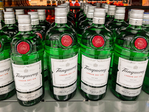 Tanqueray London Dry Gin Bottles on Retail Display
