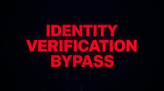Digital illustration of bypassing identity verification through facial, fingerprint, and retinal scan methods.