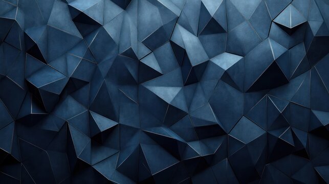 dark blue faceted geometric surface of angular triangular polygons with sharp edges and deep shadows, a moody futuristic abstract texture