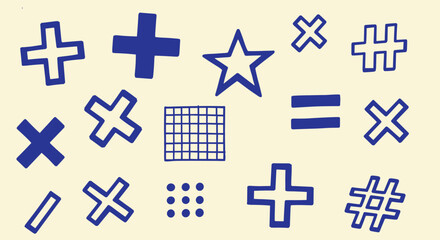 Obraz premium Hand drawn blue math symbols and geometric shapes collection
