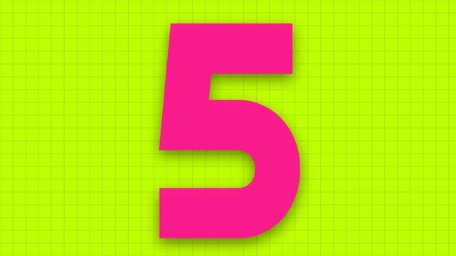 A colorful countdown timer from ten to one featuring pink numbers on a green grid background