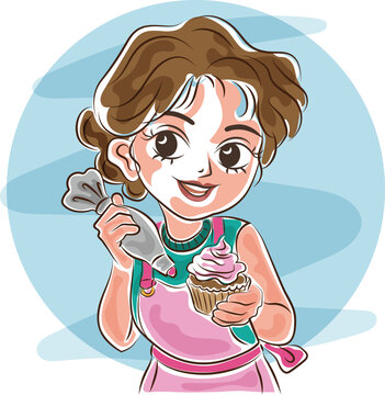 baker girl doodle marker style