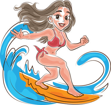 surfer girl beach summer doodle marker style