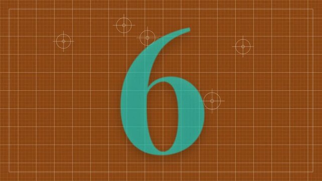 Colorful countdown timer from ten to one over a brown technical grid background