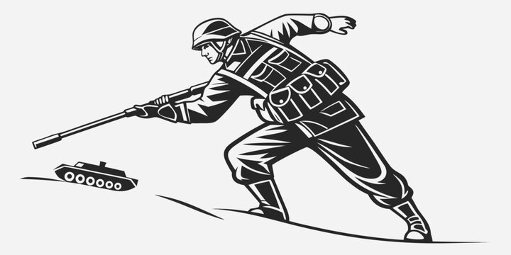 soldier throwing a grenade at a tank Vector