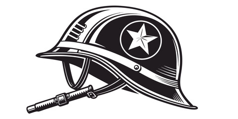 a black military helmet with a white star Vector