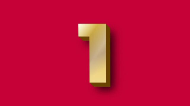 Colorful countdown timer featuring 3D gold numbers from 5 to 1 on a bright red background